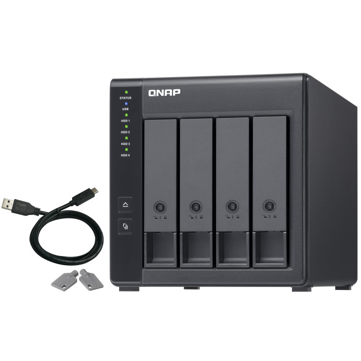 QNAP 4-Bay QNAP TR-004 - 2.5/3.5 Zoll - Serial ATA II - 0,1,5,10,JBOD - 3.2 Gen 1 (3.1 Gen 1) - USB Typ-C Gehäuse