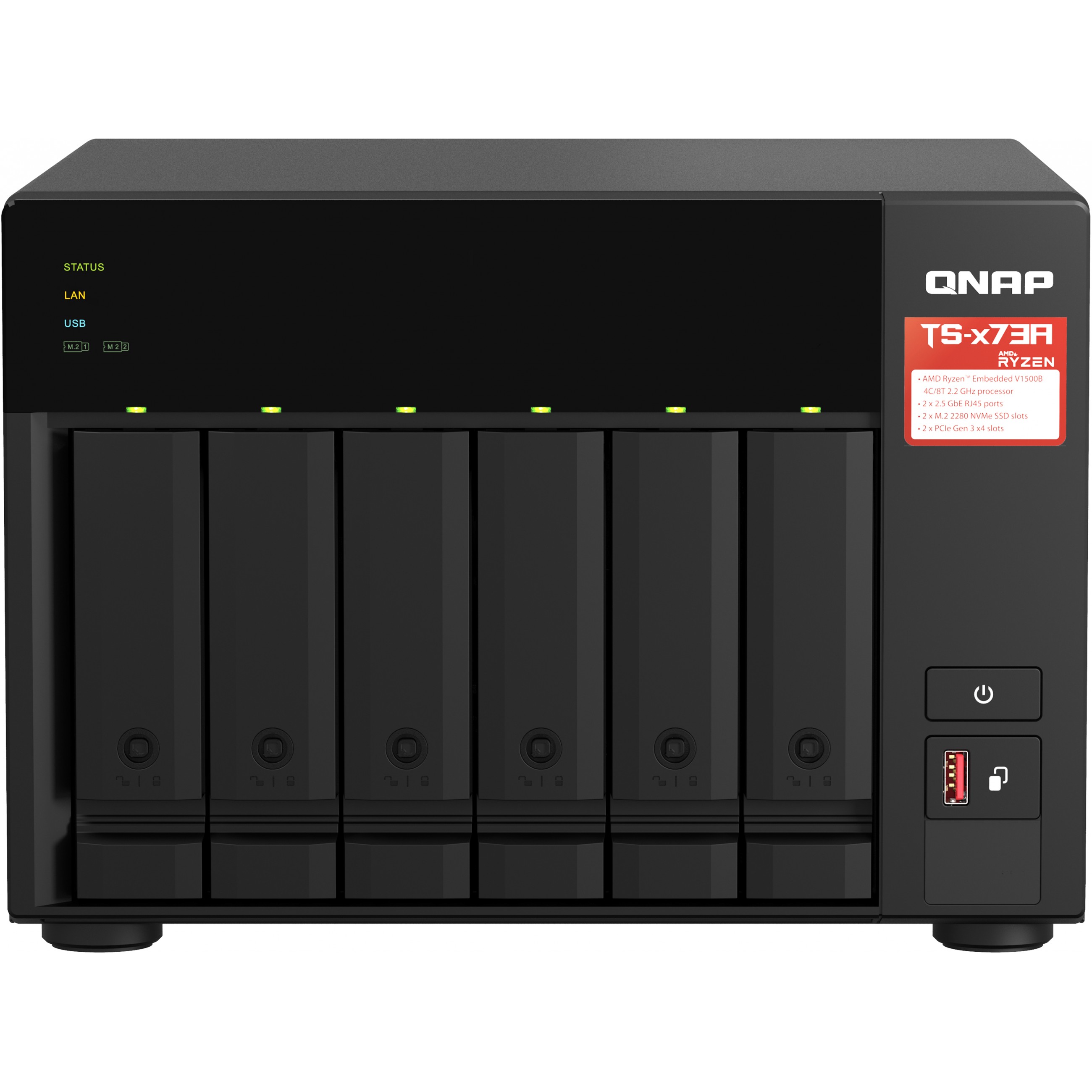 QNAP QNAP TS-673A NAS-Server 6Schächte AMD Ryzen Embedded V1500B 2.2 GHz SATA 6Gb/s