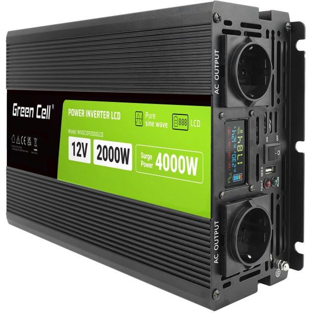 Green Cell Green Cell KFZ Spannungswandler Power Inverter 12V > 230V 2000W/4000W Display