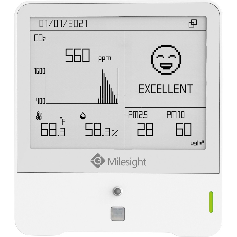 Milesight IoT Milesight Indoor Ambience Monitoring Sensor LoRaWAN Temp. Humidity CO2 PIR Light TVOC hPA PM 2.5 PM10 O3 E-Ink