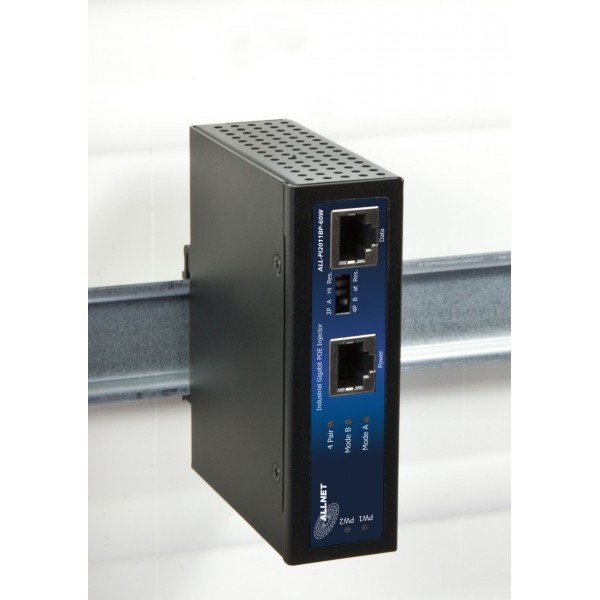 ALLNET NET Z ALLNET PoE Injektor Industrial Gigabit / PoE af/at & PoE 60 W(Microsemi) (15,4W/30W/60W) / DIN / Power-Booster / Metallgehäuse / ALL-PI2011BP-60