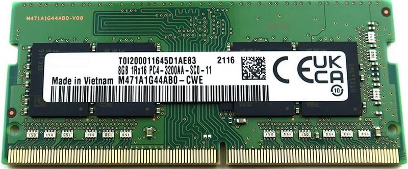 Samsung DDR4 3200Mbps 8GB Unbuffered Non-ECC SODIMM 1Gx8