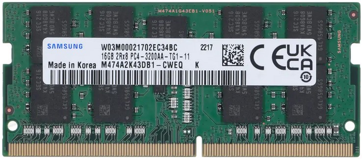 Samsung DDR4 3200Mbps 16GB Unbuffered ECC SODIMM 1Gx8