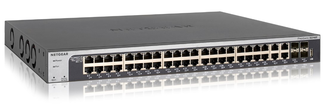 NETGEAR XS748T — 48-poorts 10-Gigabit koperen Smart Switch met 4 SFP+-poorten