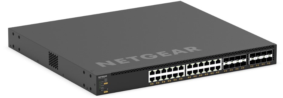 NETGEAR M4350-24X8F8V (XSM4340V) — 24x10G/Multi-Gig PoE++ (290W basis, tot 1.770W), 8xSFP+ en 8xSFP28 25G Managed Switch